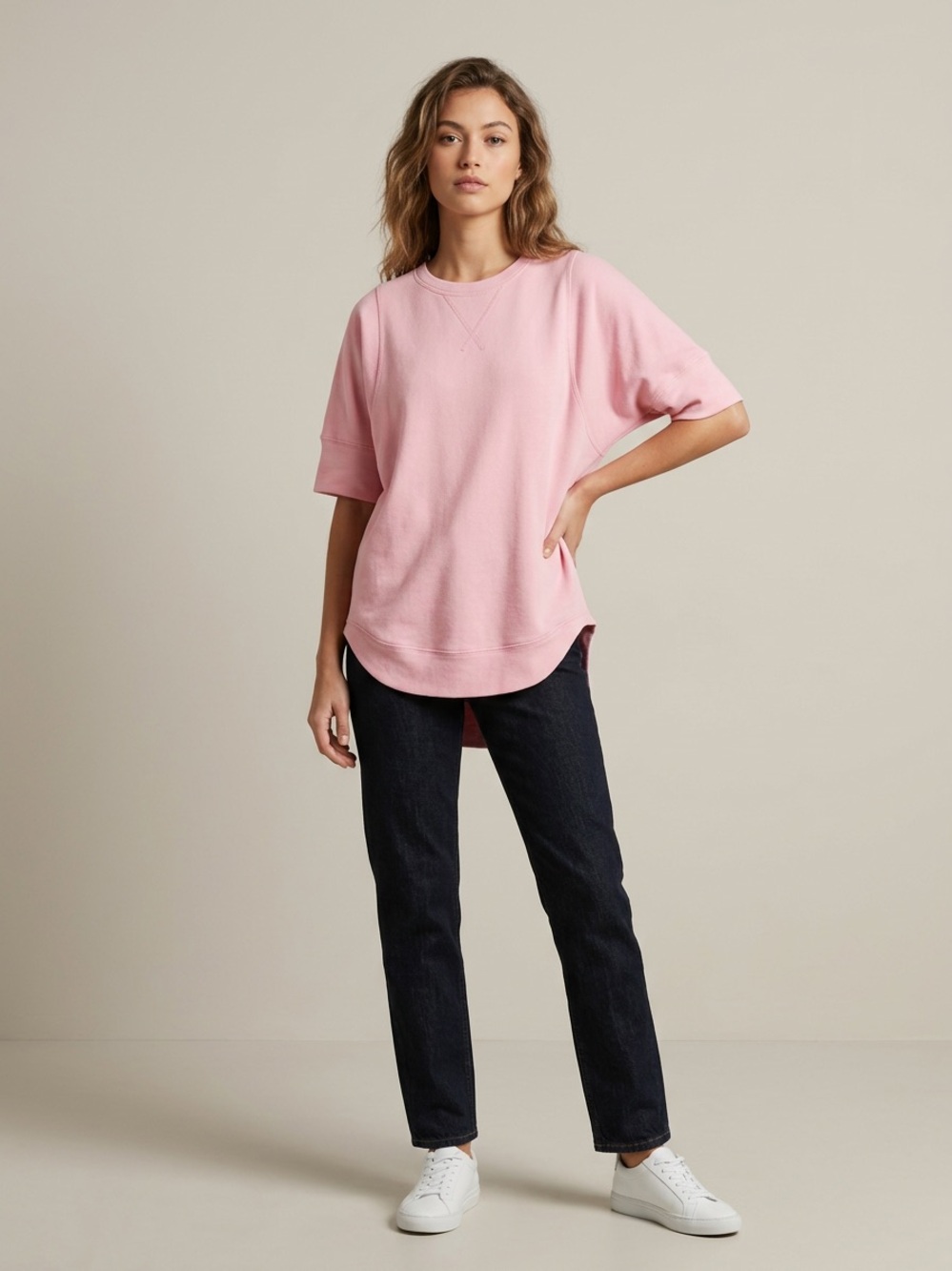 Freeloader Pink Short-Sleeve Relaxed Sweatshirt